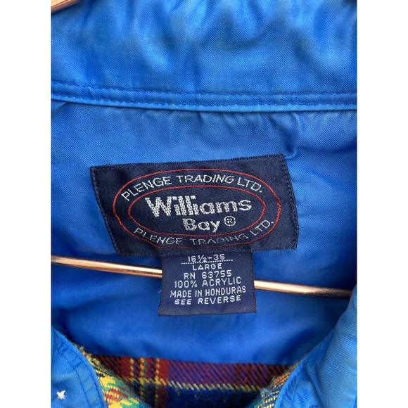 Vintage William's Bay Men's Flannel Shirt Blue Yellow, Red, Pearl Snap Large - Picture 5 of 15